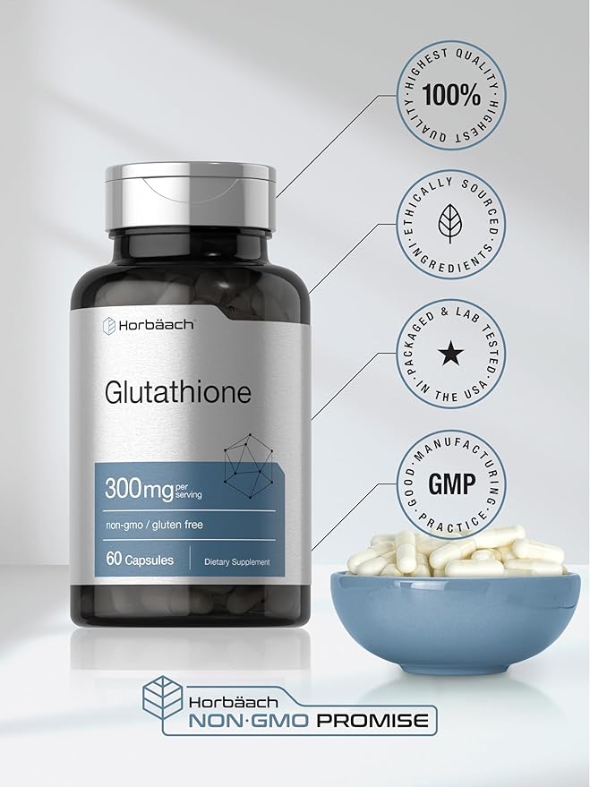 Horbaach Glutathione Supplement | 300mg | 60 Capsules | Non-GMO & Gluten Free | Reduced Form