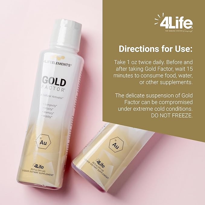 4LifeElements - Gold Factor Cellular Activator with Ultra-Fine Gold Particles for Vitality, DNA & Telomere Support, Brain Clarity - 32 oz