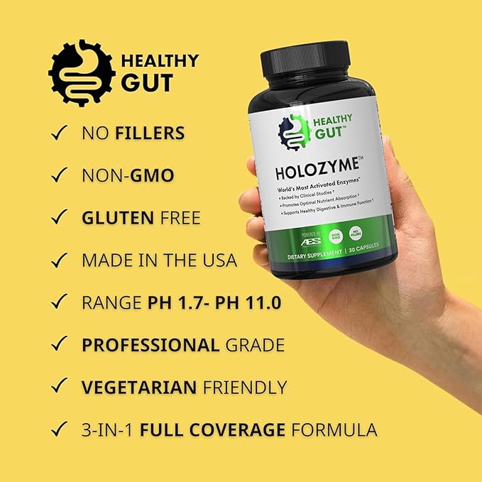 Healthy Gut HoloZyme Max Strength Digestive Enzymes | FODMAP-Friendly Formula Prevents Bloating, Gas, & Indigestion w/Protease, Amylase, Lipase, Lactase, and More | 15 Servings (Sample Bottle)
