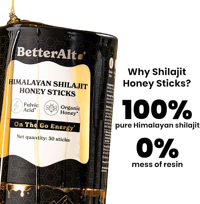 Better Alt Pure Himalayan Shilajit Sticks with Organic Honey, Saffron | Easy to Consume Shilajit| 30 Sticks for Energy Boost & Immune Support, 85+ Trace Minerals, 75%+ Fulvic Acid