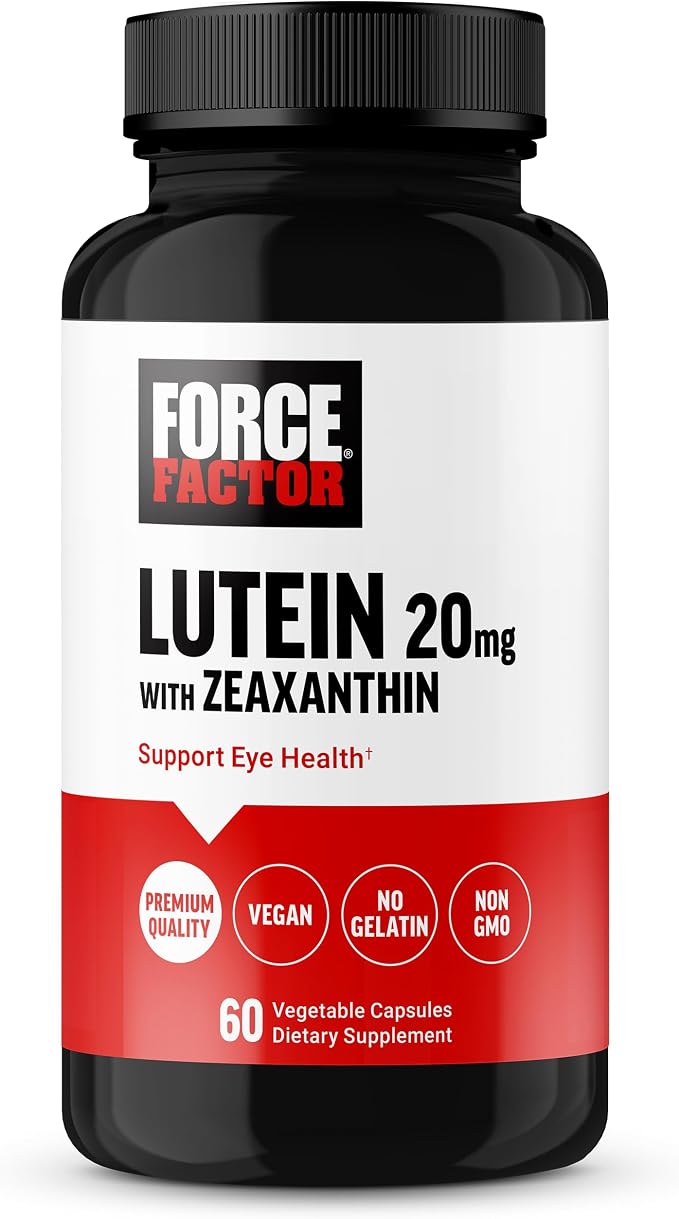 Force Factor Lutein and Zeaxanthin Supplements, Eye Vitamins with Lutein 20mg, Eye Health Supplements for Adults, Ingredients Backed by Science, Vegan, Gelatin Free, 60 Vegetable Capsules