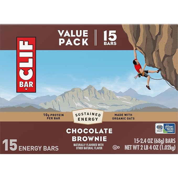 CLIF BAR - Energy Protein Bars - Chocolate Brownie - Made with Organic Oats - Energy Bars - Non-GMO - 15 Count (Pack of 4)