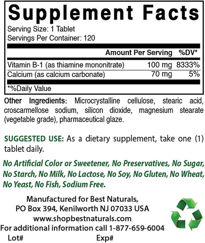 Best Naturals DMAE Supplement 250 mg & Vitamin B1 as Thiamine Mononitrate 100 mg