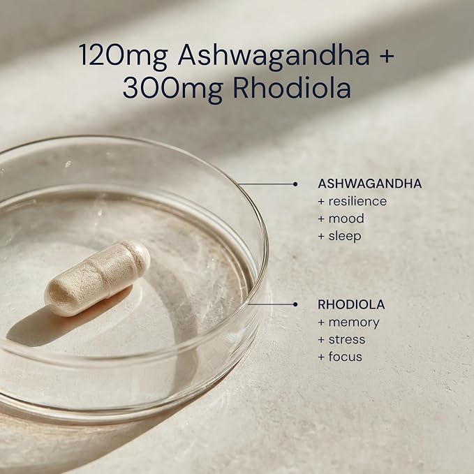 Blueprint Bryan Johnson Ashwagandha & Rhodiola Supplement – 120mg Ashwagandha + Rhodiola Root – Daily Adaptogen Capsules for Stress Support, Mood Balance, Energy & Focus – 30 Vegan Capsules