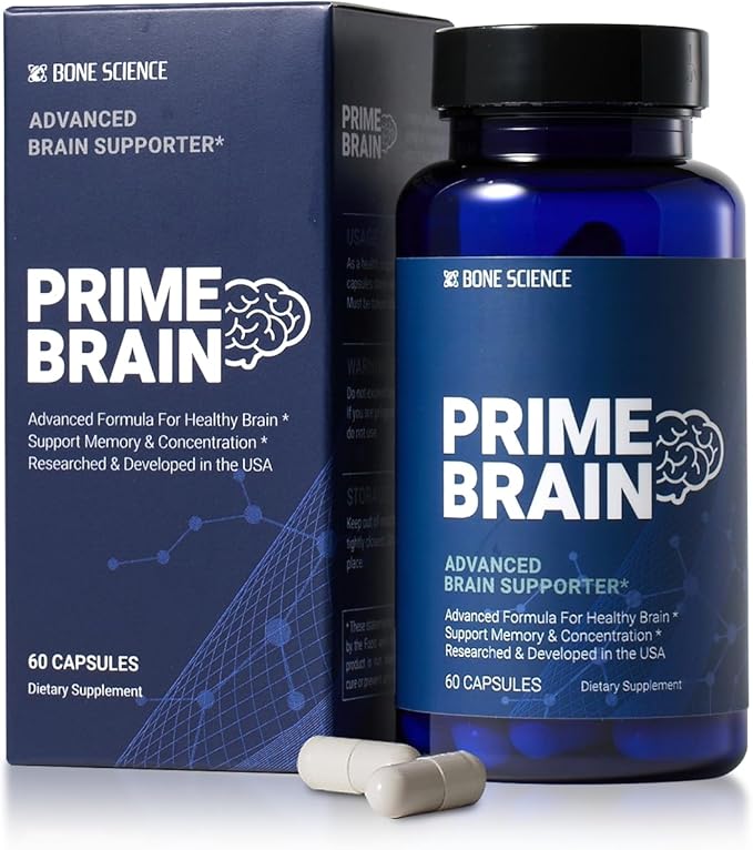 BONE SCIENCE Prime Brain – Memory & Focus Support Supplement with Alpha GPC, Phosphatidylserine & Ginkgo Biloba, Non-Stimulant Cognitive Health Formula for Adults & Teens, 60 Capsules