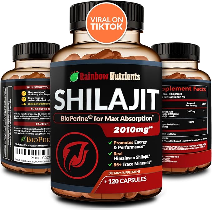 Pure Himalayan Shilajit Capsules Supplement (2,010mg + Absorption Enhancer+50% Fulvic Acid) Natural 30:1 Shilajit with 85+ Trace Minerals for Energy, Performance, Immune Support| Non GMO| 120 Pills