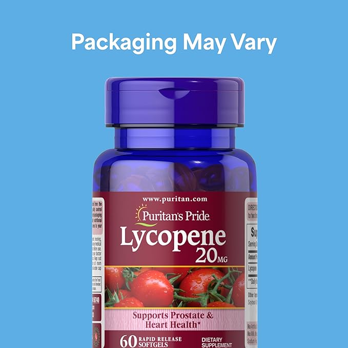 Puritan's Pride Premium Lycopene 20mg, Dietary Supplement for Prostate, Antioxidant, Heart Health, and Overall Health Support, 1 Month Supply, 60 Rapid Release Softgels