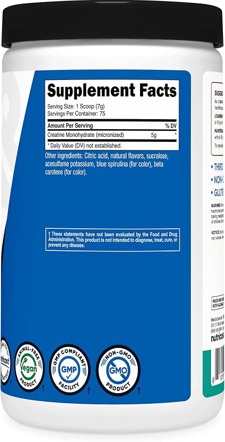 Nutricost Creatine Monohydrate Powder (Coastal Explosion, 500 Gram) - Micronized Creatine Supplement - Vegan, GMO-Free, Gluten Free