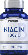 Piping Rock Niacin Supplement 100mg | 300 Tablets | Vitamin B3 for Men and Women | Nicotinic Acid with Flushing | Vegetarian, Non-GMO, Gluten Free