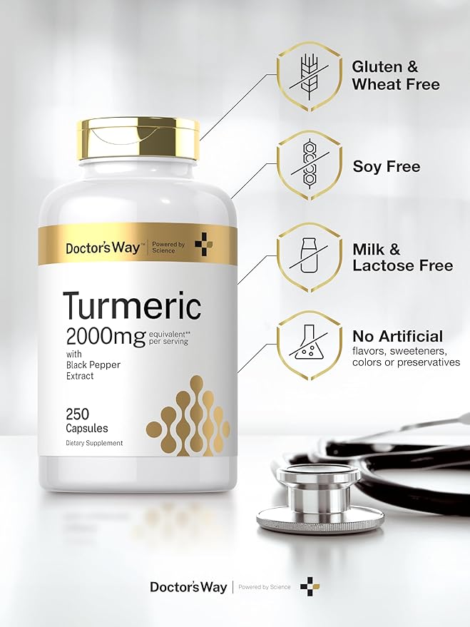 Doctor's Way Turmeric Curcumin Supplement | 250 Capsules | with Black Pepper Extract | 95% Curcuminoids | Non-GMO, Gluten Free Complex