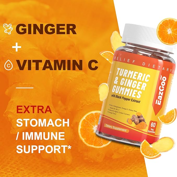 Turmeric Curcumin Gummies 500mg for Adults, with Black Pepper, Ginger Root, Vitamine C, Low Sugar Fruit Gummies, Orange Flavor - 120 Counts