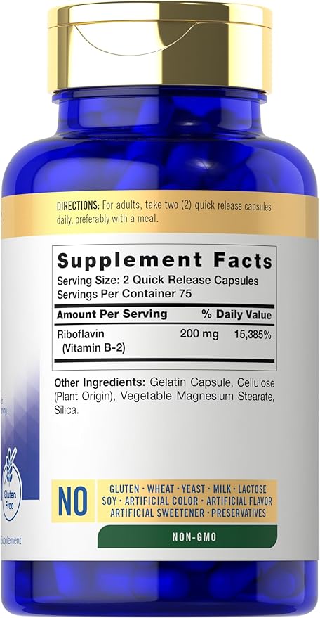 Carlyle Vitamin B2 200mg | 150 Count | Riboflavin | Non-GMO & Gluten Free Essential Supplement