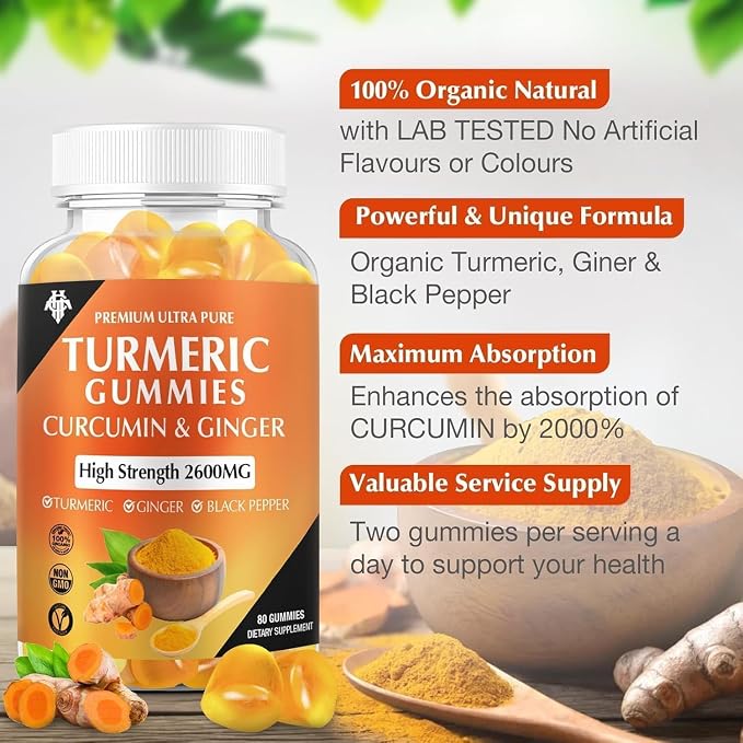 Turmeric Curcumin Gummies (3 Pack) - Turmeric Curcumin Supplements with Ginger & Black Pepper Gummies for Immune Muscle Support Healthy Skin - Vegan, Gluten Free, Low Sugar - for Adults