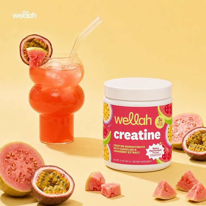 Wellah Creatine for Women - Creatine Monohydrate with Dandelion & Cranberry Extract (50 Servings, Guava Passionfruit)