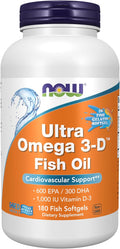 NOW Foods Supplements, Ultra Omega 3-D™, Omega-3 Fish Oil + Vitamin D-3, Cardiovascular Support*, 180 Softgels
