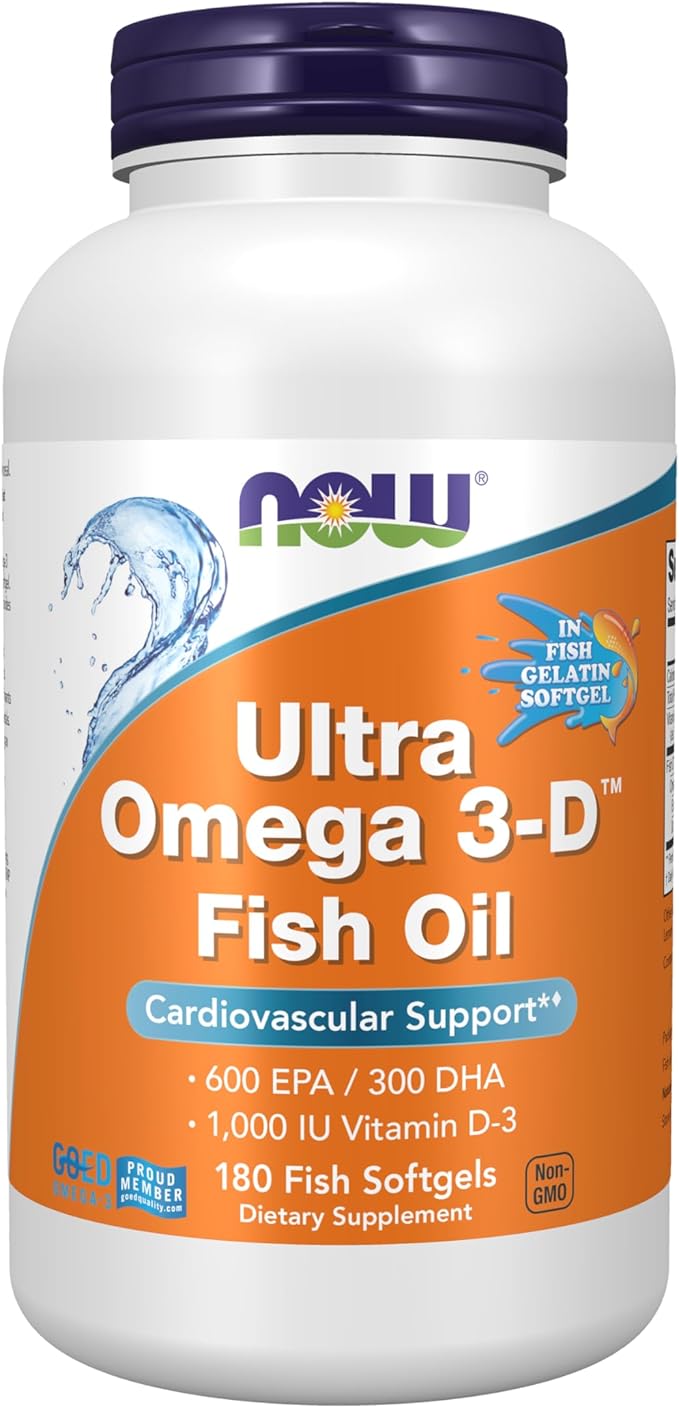 NOW Foods Supplements, Ultra Omega 3-D™, Omega-3 Fish Oil + Vitamin D-3, Cardiovascular Support*, 180 Softgels
