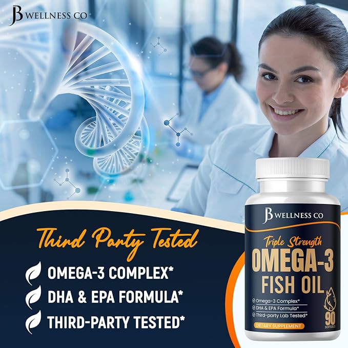 Triple Strength Omega 3 Fish Oil 3750 mg - EPA & DHA - Over 3000mg Omega-3 Fatty Acids - 1350mg EPA + 900mg DHA - Best Essential Fatty Acids, Burpless Fish Oil - 180 Count