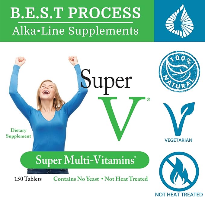 SuperV (6 Pack) Best Process AlkaIine — Energizing & Detoxifying Multivitamin — Vitamins & Minerals with Digestive Enzymes, Superfoods and Herbs