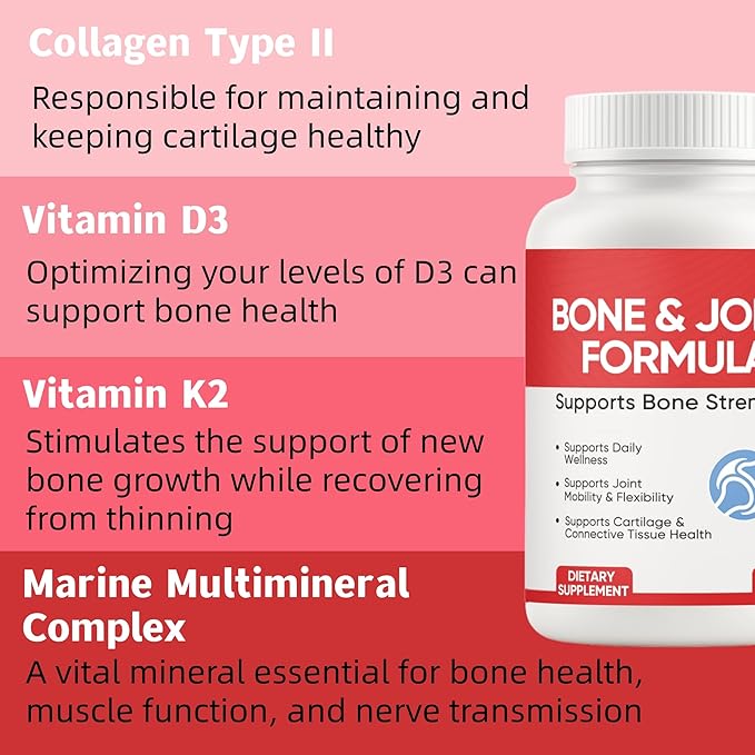 Osteo Bone & Joint Formula Forbone Density, Bone and Joint Formula Supplement, Calcium Supplements for Women with Vitamin D3, K2, Collagen Ll, Marine Multimineral Complex, 60 Capsules