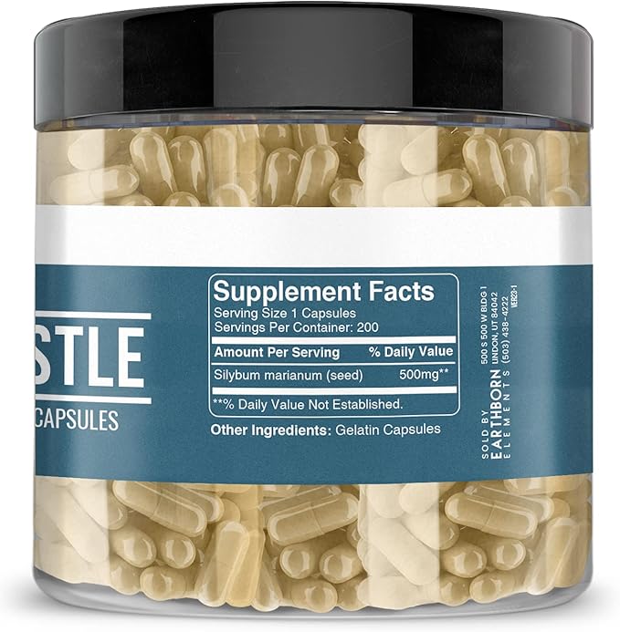 Earthborn Elements Milk Thistle 200 Capsules, Pure & Undiluted, No Additives (Pack of 2)