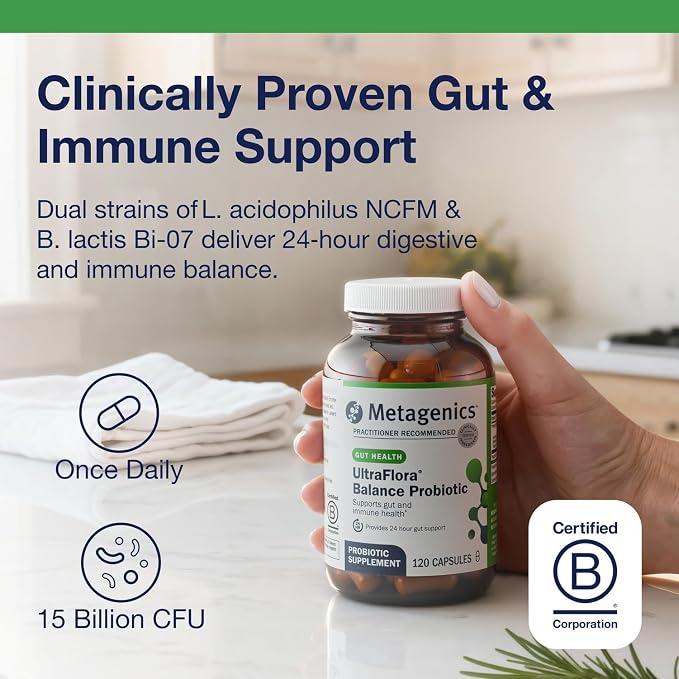 Metagenics UltraFlora Balance Probiotic - Shelf-Stable Daily Gut Health Supplement for Digestive & Immune Support* - Non-GMO & Gluten-Free - 30 Capsules