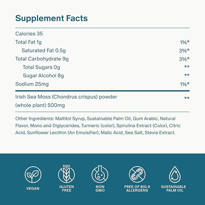 Snap Supplements Irish Sea Moss, Marine Algae Rich in Micronutrients & Antioxidants to Support Healthy Metabolism and Vitality, 60 Sugar-Free Soft Chews