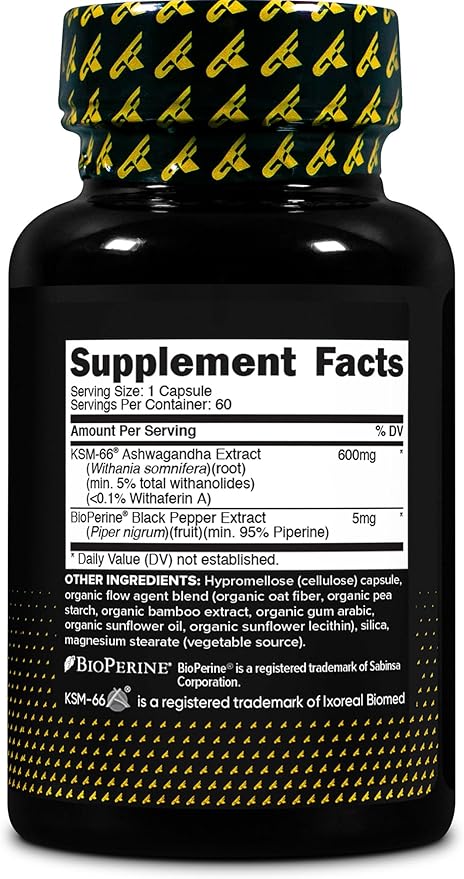 Primaforce KSM-66 Ashwagandha Root Extract (600mg) 60 Veggie Capsules - 5% Withanolides with BioPerine