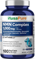 NusaPure NMN Complex 1,000 mg per Serving with Resveratrol, Turmeric Root, Quercetin & BioPerine, 180 Vegan Capsules (90 Servings) – Non-GMO, Vegan, Lab Tested, Made in cGMP Facility