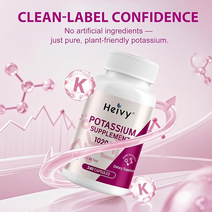 Heivy Potassium Supplement 1020 mg, Potassium Bicarbonate to Supports Muscle Function, Electrolyte Balance & Heart Health, Essential Minerals, Made in USA, Non-GMO, 240 Veg Capsules