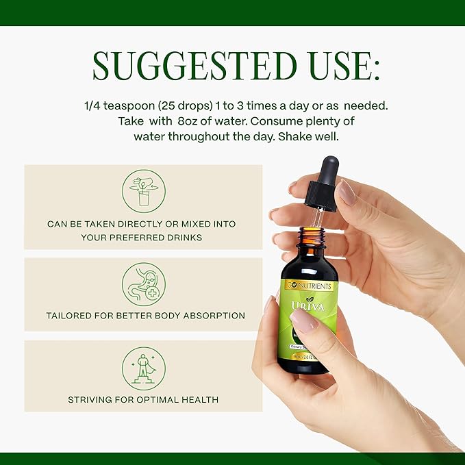 Go Nutrients Uriva - Advanced Uric Acid Flush Cleanse with Tart Cherry Extract Celery Seed, Turmeric & More - High Absorption Liquid Drops Supplement for Joints and Kidney 2.0 oz. | 48 Servings
