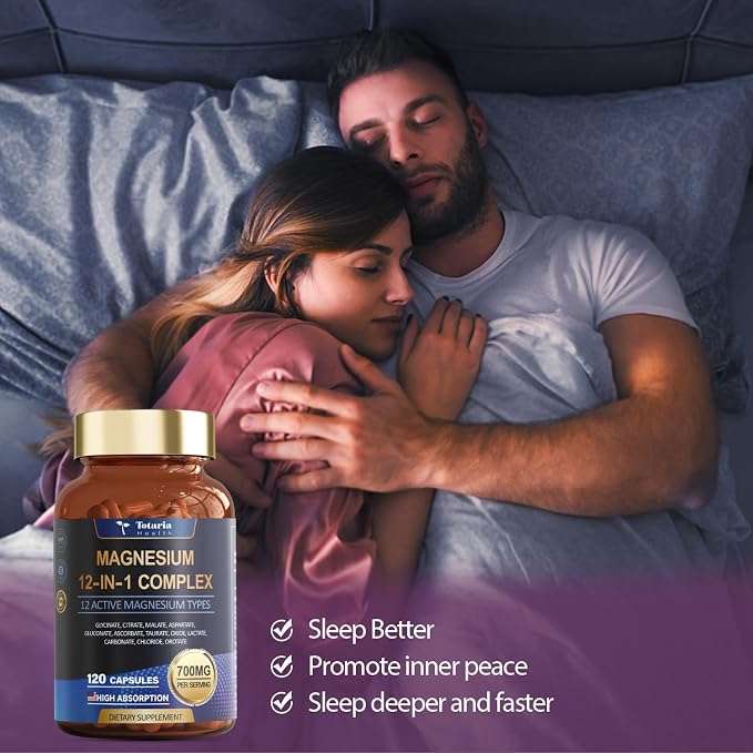 Magnesium Complex 700mg 12 in 1 Magnesium Supplement with Glycinate Citrate Malate Oxide Taurate Aspartate Orotate Magnesium Relaxation,Muscle,Heart Support, Vegan 120 Capsules 2PK