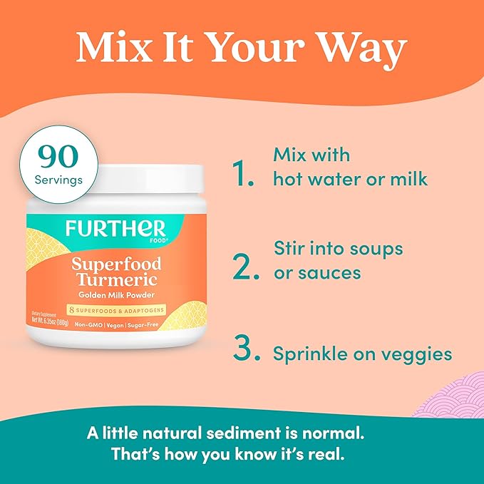 Further Food Superfood Turmeric Root Powder - Maximum Absorption, Natural Immune Booster, Golden Milk Blend, Sugar Free, Keto, Vegan, Non-GMO, 6.35 Oz