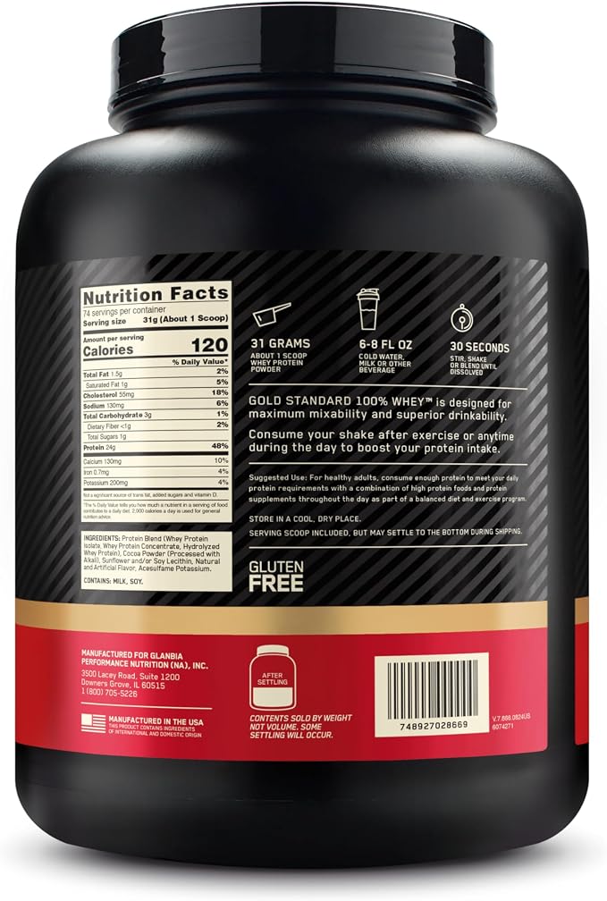Optimum Nutrition Gold Standard 100% Whey Protein Powder, Double Rich Chocolate, 5 Pound (Packaging May Vary) (Pack of 4)