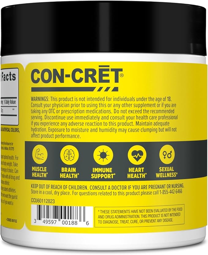 CON-CRET Creatine HCl Powder | Muscle, Cognitive, Cellular Energy Support | No Bloating or Cramps | USA Made & NSF Certified | Unflavored (64 Serving)