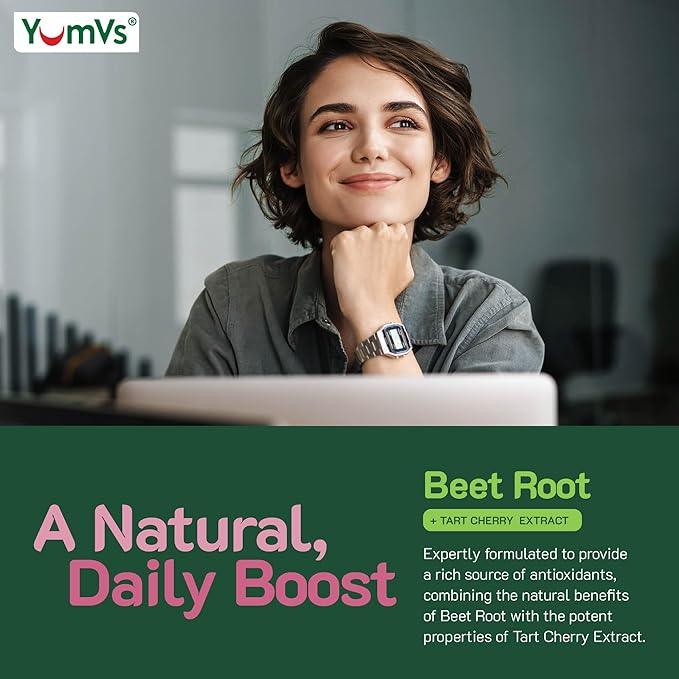YUM-V'S Beet Root Gummies with Tart Cherry Extract - Berry Flavor Beetroot Gummies - Beet Chews for Blood Circulation and Antioxidant Support - Red Beets Gummies Berry 60 Count (Pack of 2)