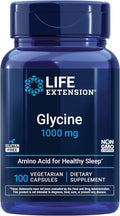 Life Extension Glycine, 1000 mg, Amino Acid That Promotes Healthy Sleep, Gluten-Free, Non-GMO, Vegetarian, 100 Capsules