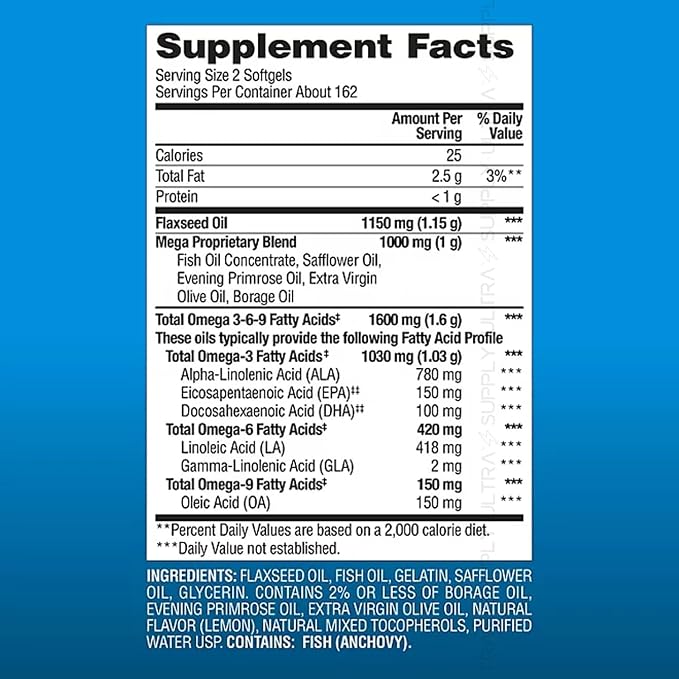 Omega 3-6-9 Dietary Supplement (325 ct.) - Promote Visual Function and Eye Health - Support Heart, Cardiovascular Health, Healthy Skin, Hair and Overall Health (Omega 3-6-9)