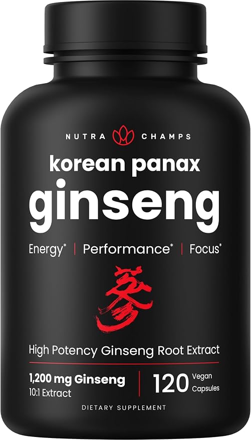 NutraChamps Korean Red Panax Ginseng Capsules | Extra Strength Ginsenosides for Energy, Focus, Performance, Vitality & Immune Support | Korean Ginseng Root Extract (120, Red)