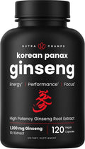 NutraChamps Korean Red Panax Ginseng Capsules | Extra Strength Ginsenosides for Energy, Focus, Performance, Vitality & Immune Support | Korean Ginseng Root Extract (120, Red)