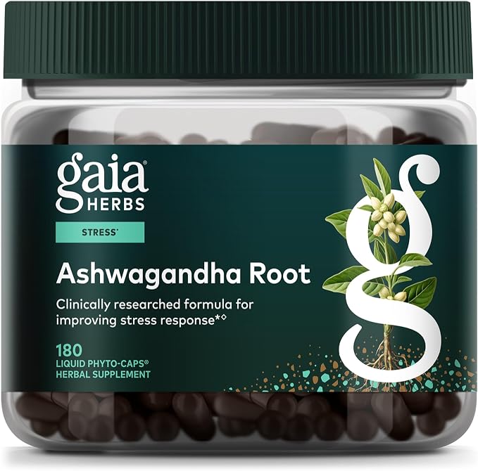 Gaia Herbs Ashwagandha Root 350 mg - Supports Balanced Energy Levels & Positive Outlook*- Supports Healthy Cortisol Balance* - 180 Vegan Liquid Phyto-Caps (90 Servings)
