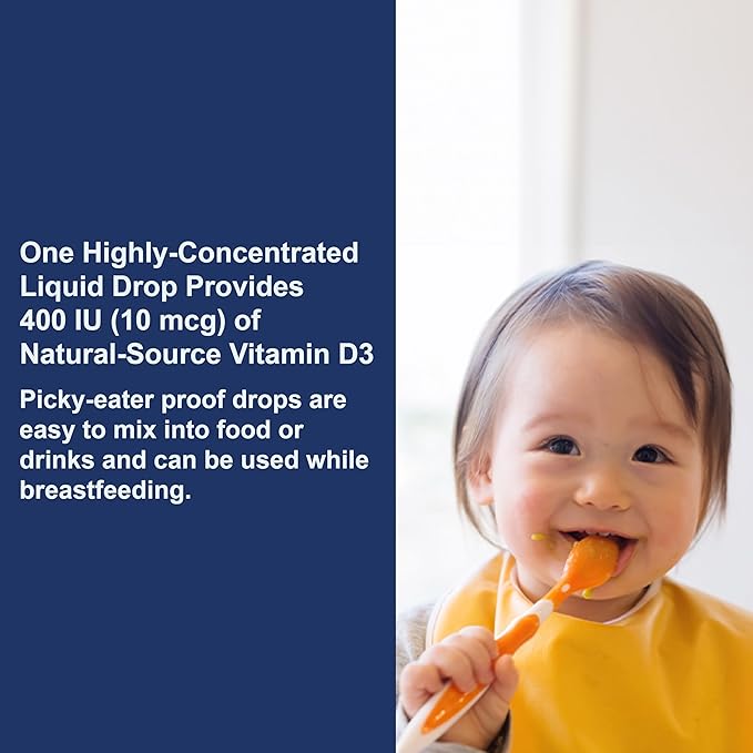 Carlson - Baby's Super Daily D3, Baby Vitamin D Drops, 400 IU (10 mcg) per Drop, 1-Year Supply, Vegetarian, Liquid Vitamin D Drops for Infants and Toddlers, Unflavored, 365 Drops