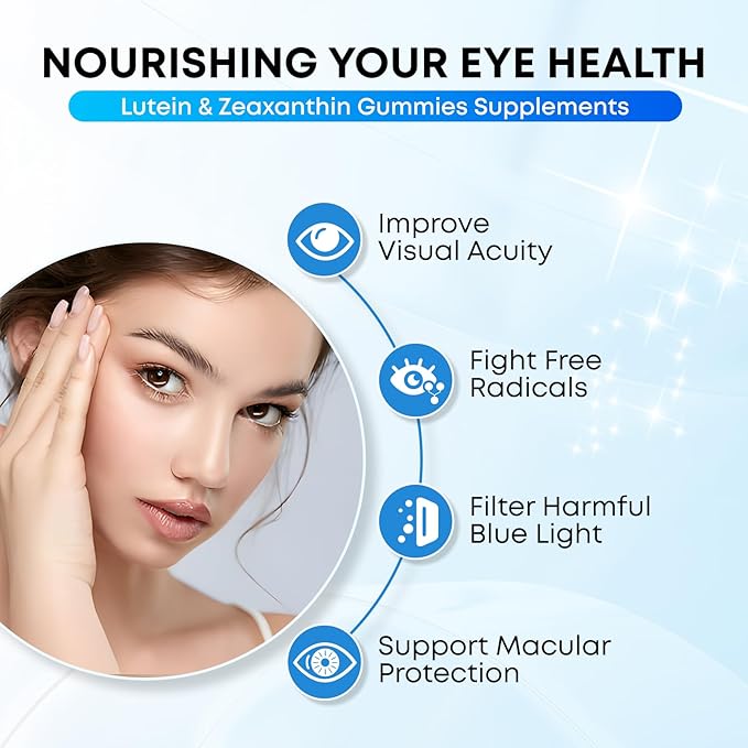 Lutein Gummies, 12 in 1 Lutein and Zeaxanthin Supplements Eye Vitamins Gummies for Adults, Eye Health Supplement with Multiple Vitamin for Promoting Eye & Vision - 60 Gummies