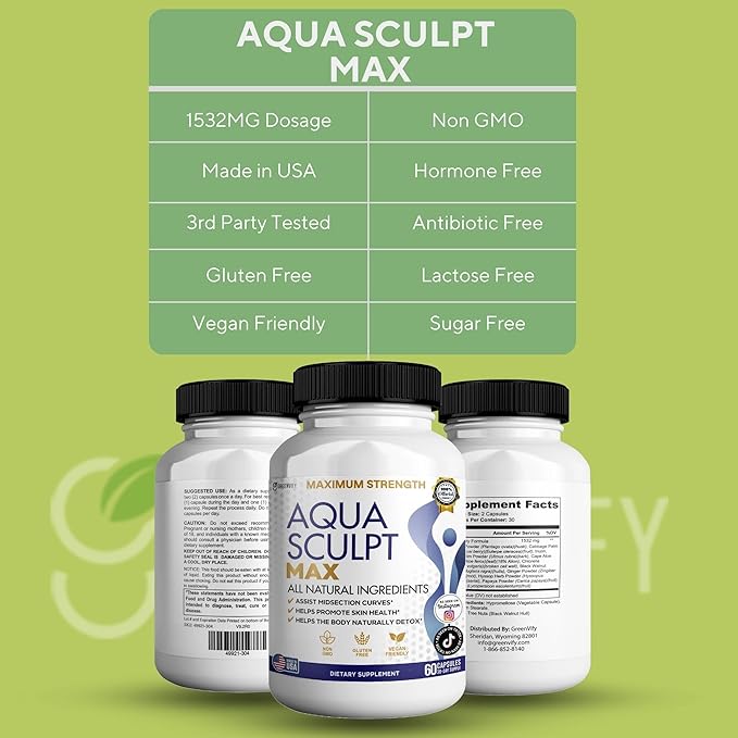 Aqua Sculpt Max Maximum Strength Dietary Supplement, 60 Capsules, Natural Support, 30 Day Supply (5)