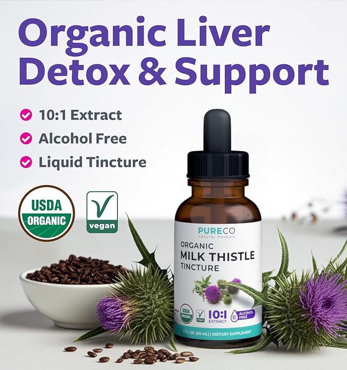 USDA Organic Milk Thistle Extract - High Potency 10:1 Silymarin Milk Thistle Liquid Liver Cleanse Detox & Repair Supplement - Vegan Non-GMO & Alcohol-Free Liver Support Supplement (30 Servings)