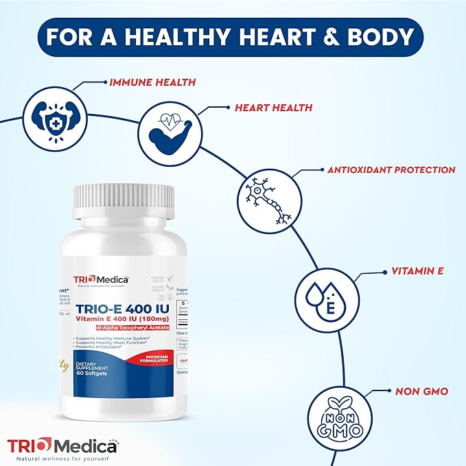 Trio-E 400 IU Vitamin E (400 IU) dl-Alpha, Dietary Supplement for Antioxidant Health & Immune System, 60 Softgels