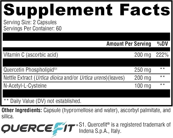 XYMOGEN Quercetin 20× Plus - Quercetin Phytosome Supplement for Immune & Respiratory Support - with Vitamin C & Nettle Leaf - 120 Capsules