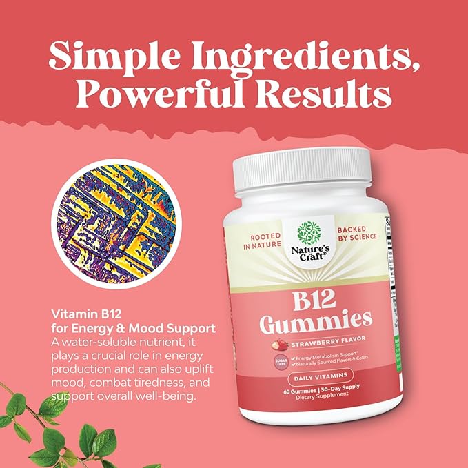 Vitamin B12 Gummies for Adults - Sugar Free Vitamin B12 1000 mcg Chewable Gums for Energy & Mood Support Immune & Nerves Health - Kosher Non-GMO & Gluten Free Supplement for Women & Men - 60 Count