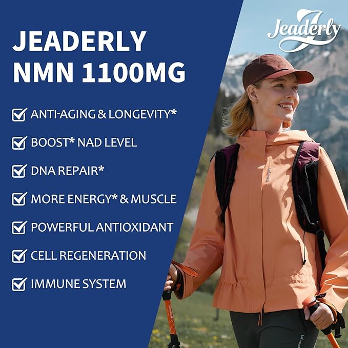 1100mg NMN & Trans-Resveratrol, 3-in-1 Supplement, 60 Veggie Capsules – Supports NAD+ Boost*, Cellular Energy, Immune Function, Muscle Health & Anti-Aging, 30-Day Supply