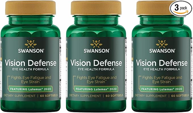 Swanson Vision Defense Antioxidant Vision Health Supplement Lutein Zeaxanthin Astaxanthin Broccoli Extract Bilberry Extract 60 Softgels Sgels (3 Pack)