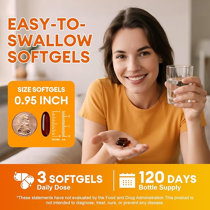 Pumpkin Seed Oil with Saw Palmetto Capsules, High Concentrated Pumpkin Seeds Oil Supplement, Cold Pressed, Supports Hair, Urinary, Bladder & Prostate Health, Vegan, Non-GMO, 360 Softgels
